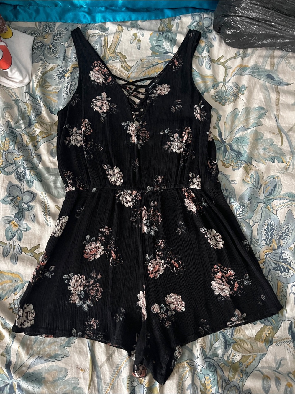Kendall and Kylie Black Floral Romper